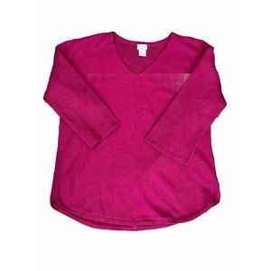 Chicos Magenta 3/4 Sleeve Ribbed Knit Pullover Sweater. Size 3 (XL)